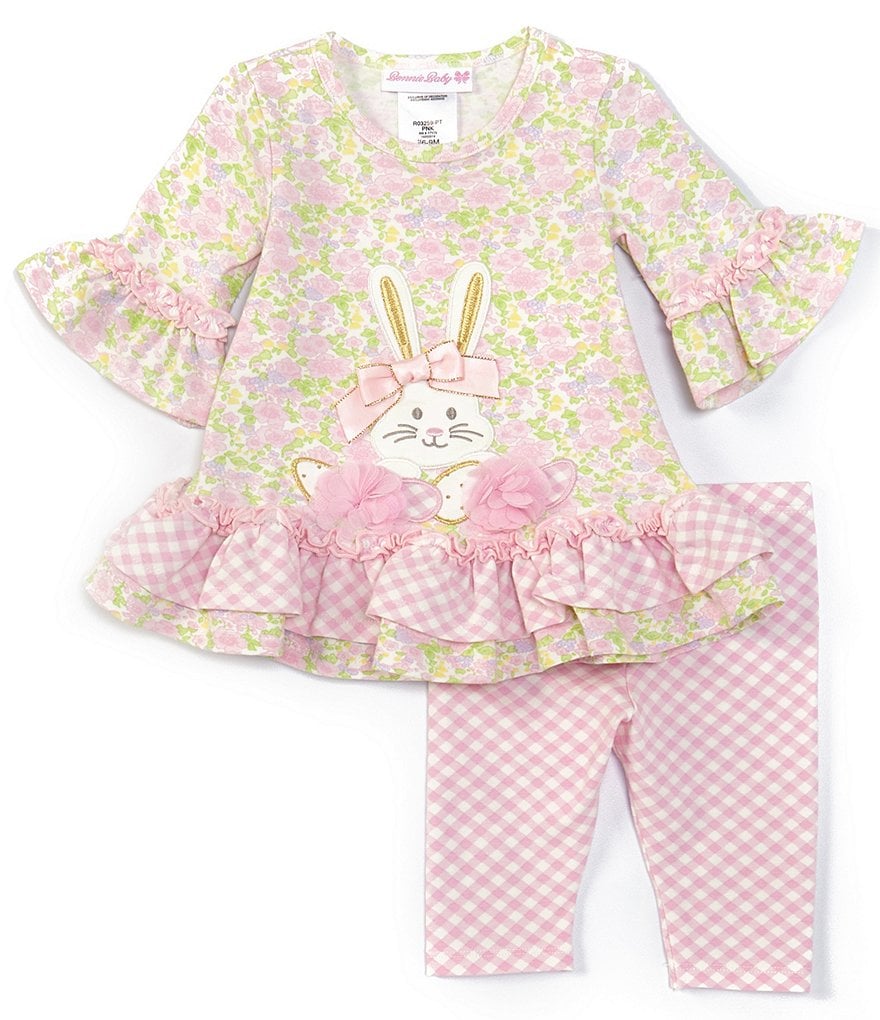 Peek Baby Girls 3-24 Months Long-Sleeve Embroidery Floral Print Babydoll Top & Pant Set
