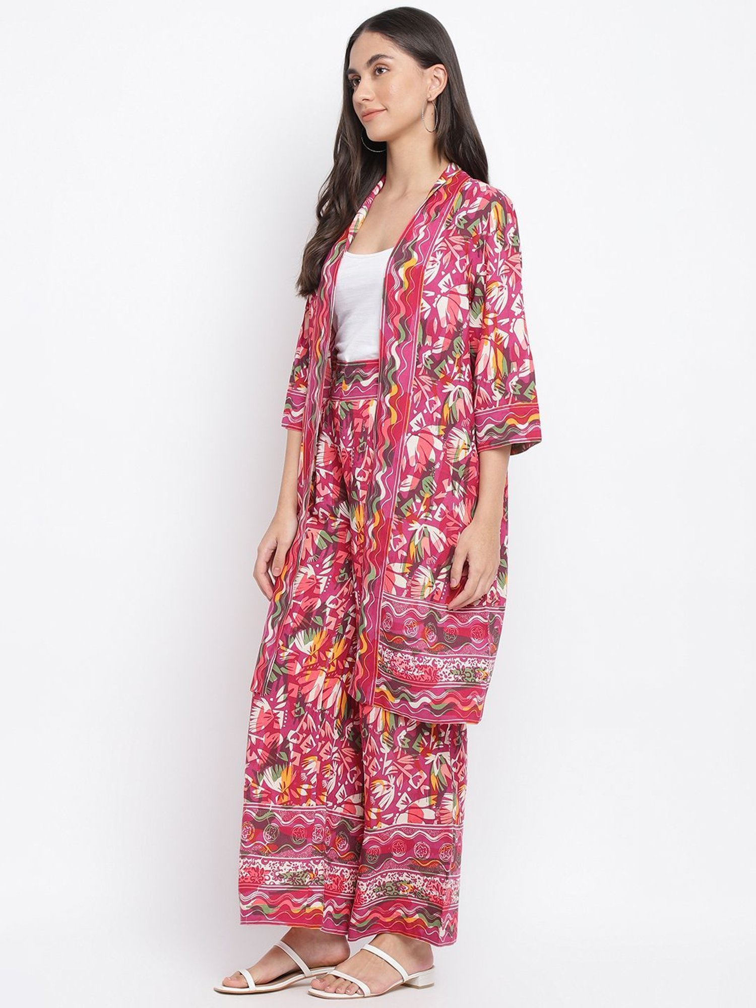 Fabindia Pink Printed Shrug