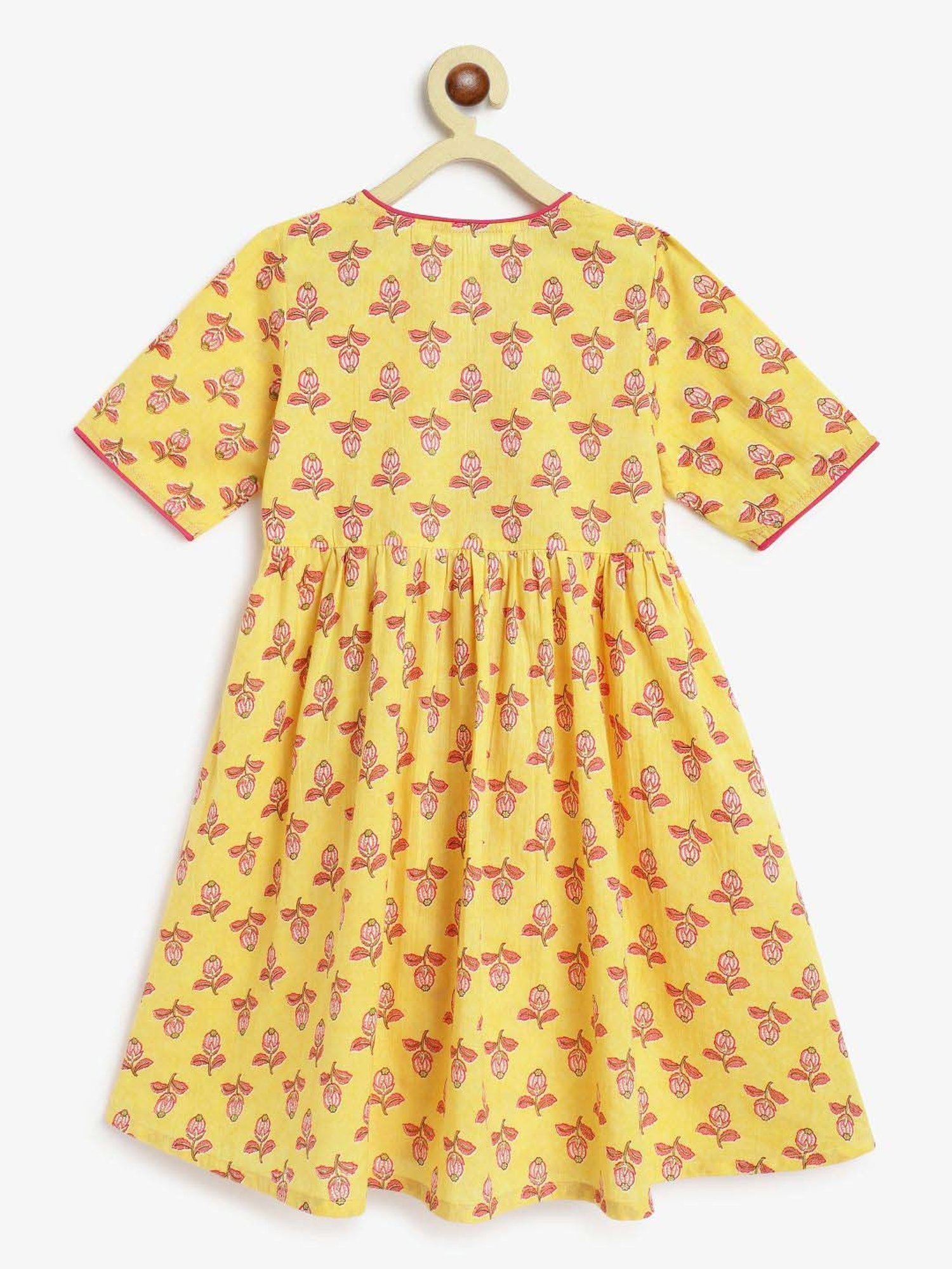 Campana Kids Yellow & Pink Cotton Printed kurti, Sharara & Dupatta
