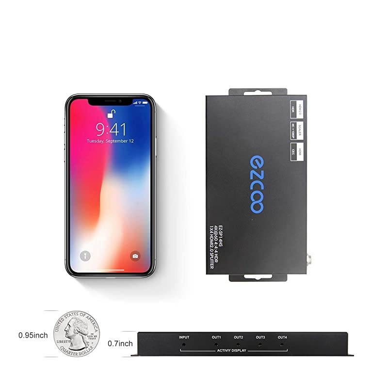 Splitter 1 in 4 Out 4K 60Hz 4:4:4 HDR Atmos CEC, EDID DIP Switch,Down Scaler 4K to 1080P Separate, 1X4 Splitter 2.0 HDCP2.2