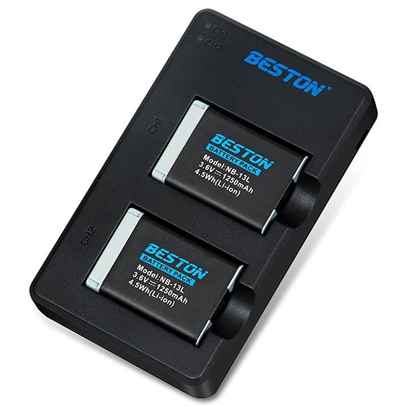 2-Pack NB-13L Battery Packs and USB Charger Set for Canon PowerShot SX720 HS, SX730 HS, SX740 HS, SX620 HS, G1 X Mark III, G5 X, G7 X, G7 X Mark II, G9 X, G9 X Mark II Cameras