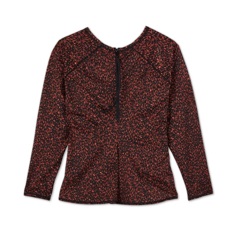 Women's Plus Size Long Sleeve Crew Neck Rash Guard - All in Motion™ Rust Animal Print 18W
