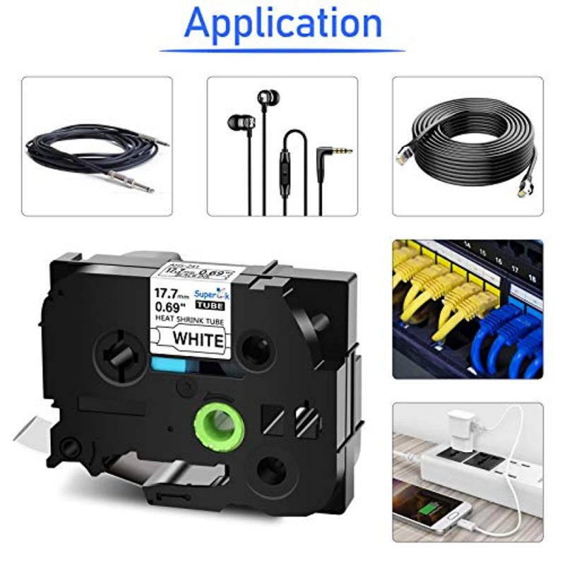 SuperInk 10 Pack Compatible for Brother HSe-241 HSe241 HS-241 HS241 Black on White Heat Shrink Tube Label Tape use in PT-D400 PT-D600 PT-E300 PT-E500 PT-P750WVP Printer (0.69''x 4.92ft, 17.7mm x 1.5m)
