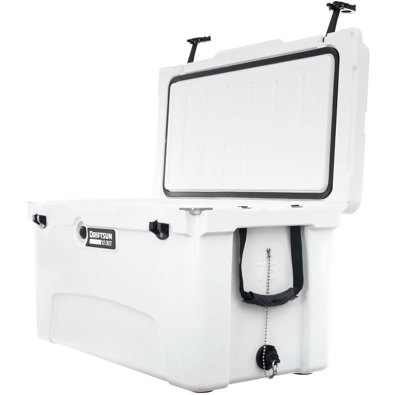 Driftsun 75 Quart Heavy Duty Rotomolded Cooler Thermoplastic UV Resistant Portable Insulated Hardside Ice Chest, White