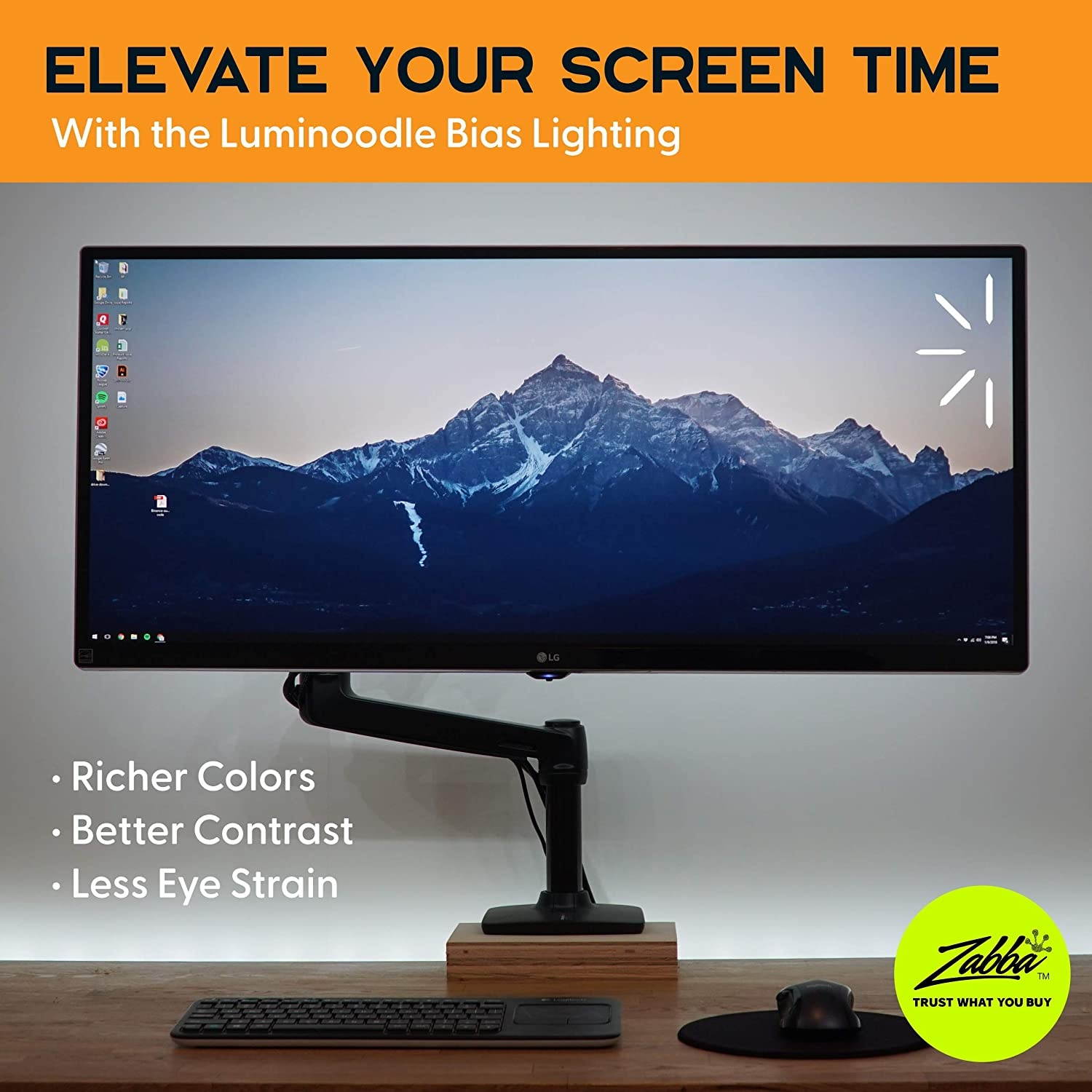 Luminoodle USB Bias Lighting - LED TV Backlight Strip - Ambient Home Theater Light TV Accent Lighting to Reduce Eye Strain Improve Contrast - White - Large (30 - 40 TV)