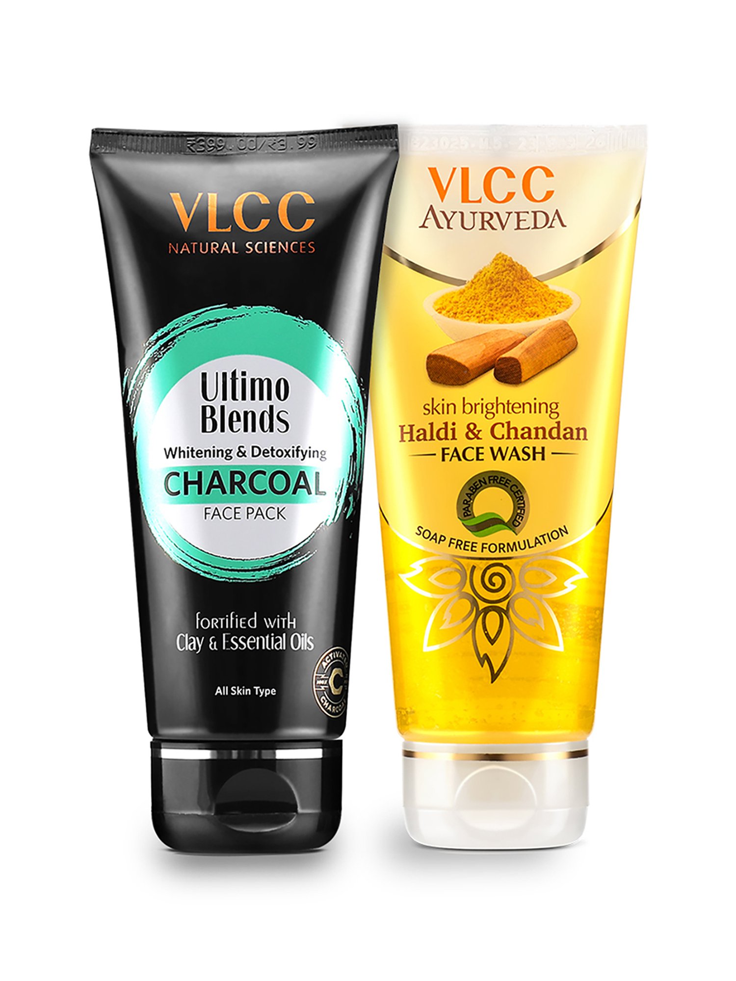 VLCC Ultimo Blend Charcoal Face Pack & Haldi & Chandan Face Wash - Pack of 2