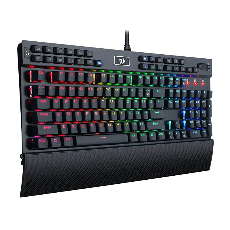 K550 Mechanical Gaming Keyboard RGB LED Backlit with Brown Switches Macro Recording Wrist Rest Volume Control Full Size Yama USB Passthrough for Windows PC Gamer Black