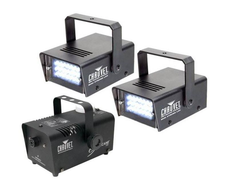 Chauvet DJ LED Mini Strobe Lights (2 Pk) + Hurricane 700 H-700 Fog Smoke Machine