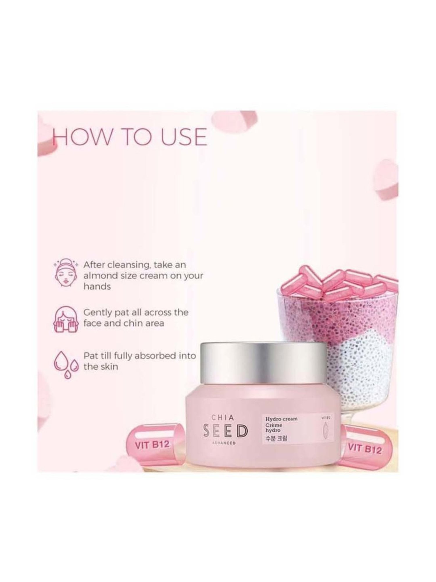 The Face Shop Hydro Cream with Vitamin B12 & Chia Seeds for 24Hr Intense Hydration - 50 ml