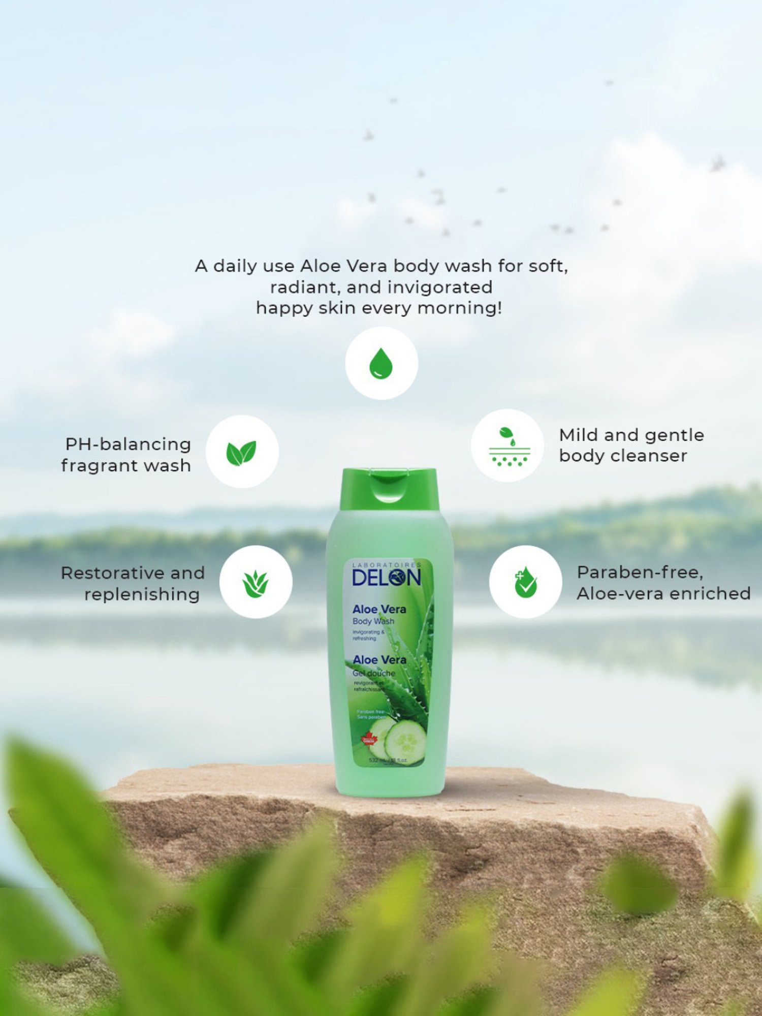 Delon Aloe Vera Body Wash - 532 ml