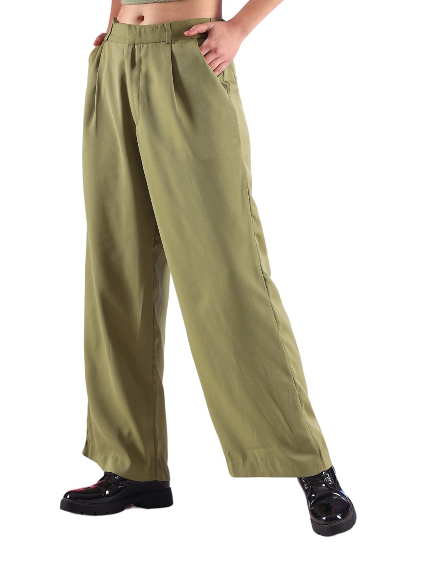 FITHUB Green Regular Fit High Rise Trousers