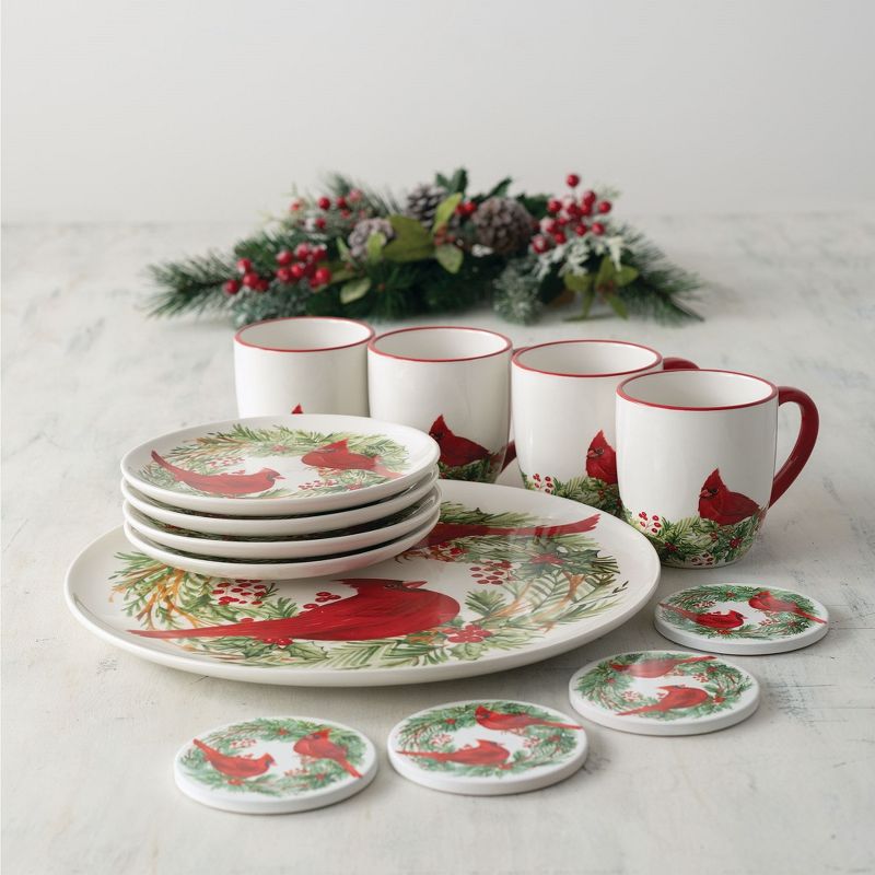 Sullivans Set of 4 Cottage Christmas Plate 1"H Red