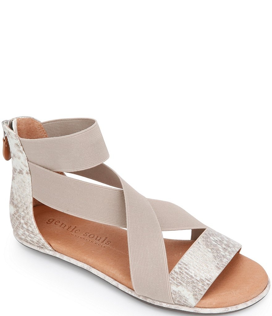 Gentle Souls Break Elastic Snake Print Leather Sandals