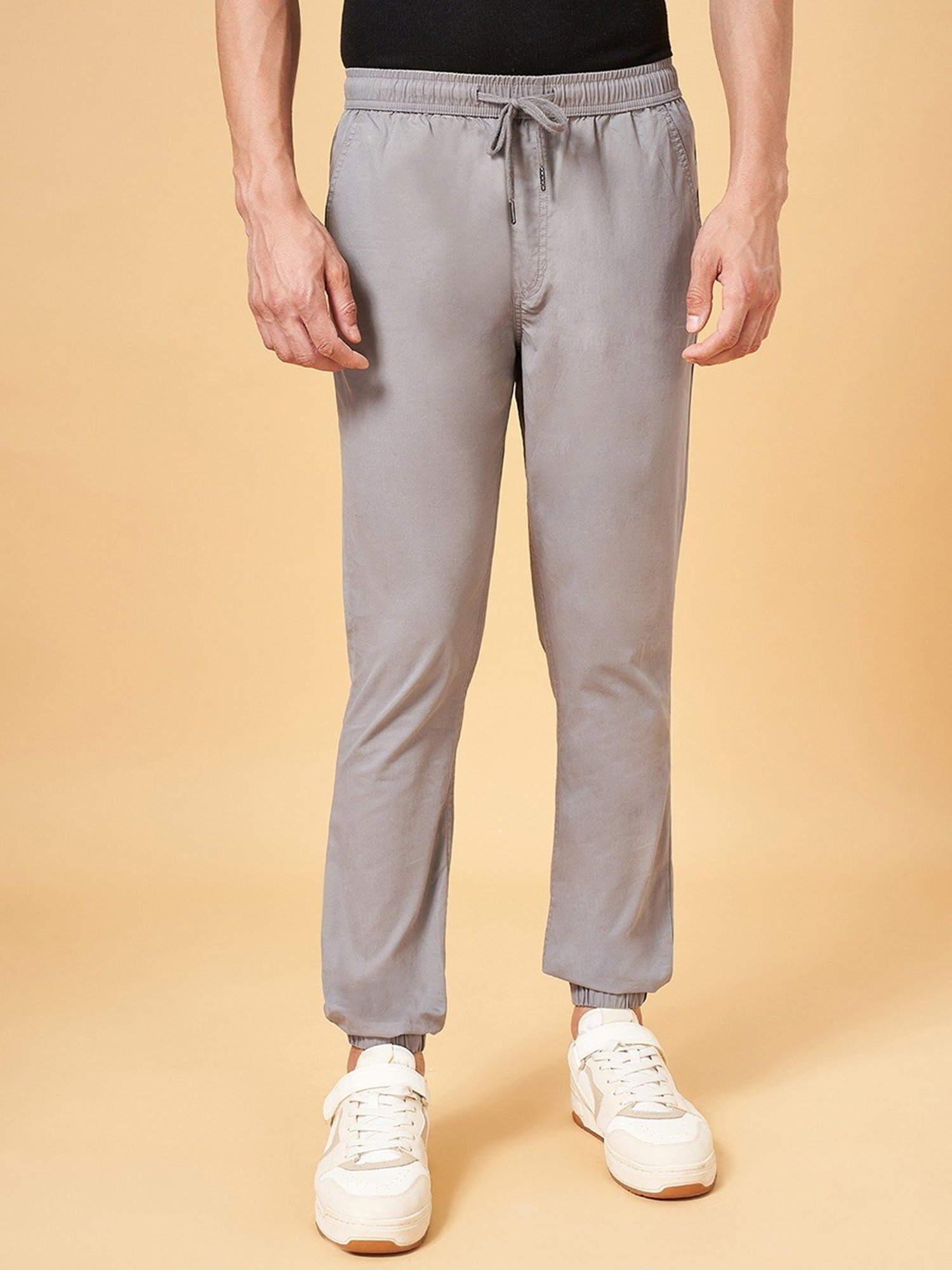 Urban Ranger by Pantaloons Light Grey Cotton Slim Fit Joggers