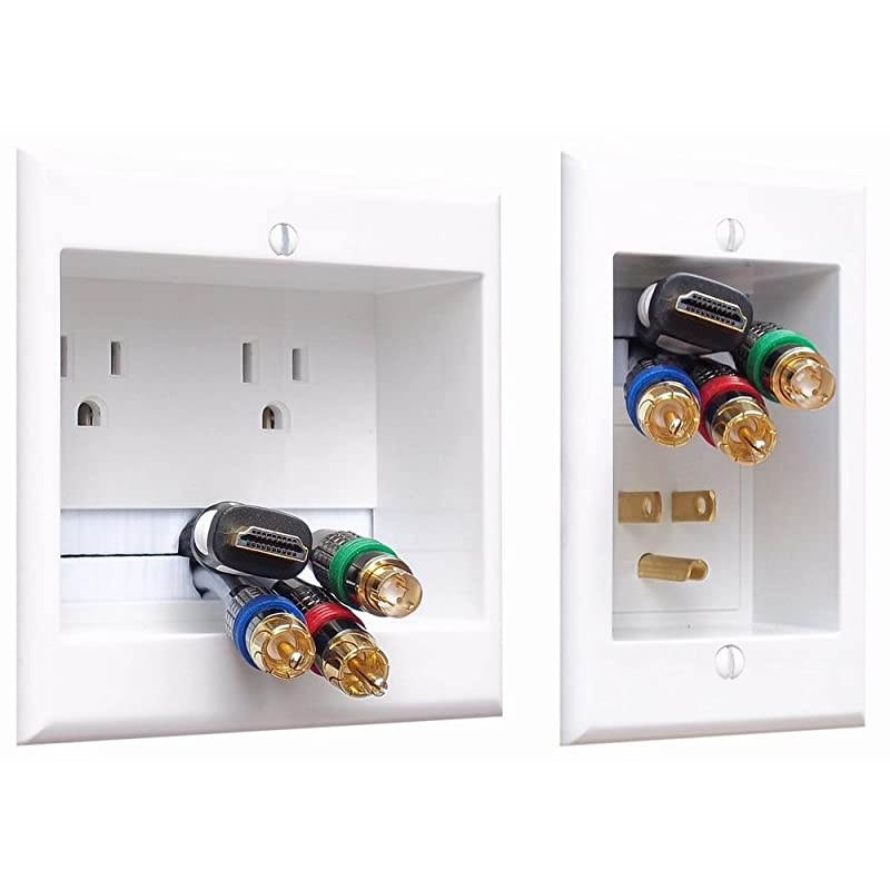 TWOCK Dual Outlet Recessed InWall Cable Management System with PowerConnect for WallMounted Flat Screen LED LCD and Plasma TVs