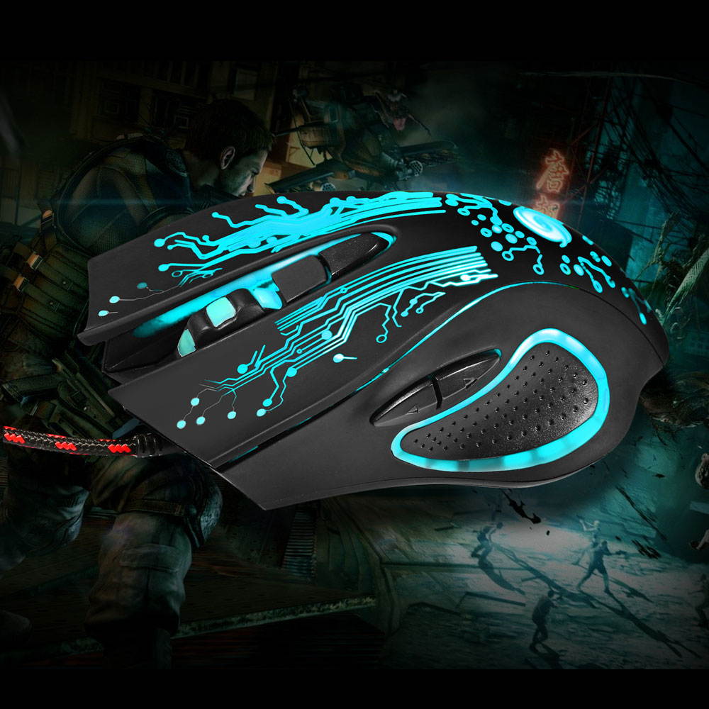 Ergonomic Design Mouse Colorful 5500DPI 6-Button LED USB Optical Wired Gaming Mouse for Pro Gamer