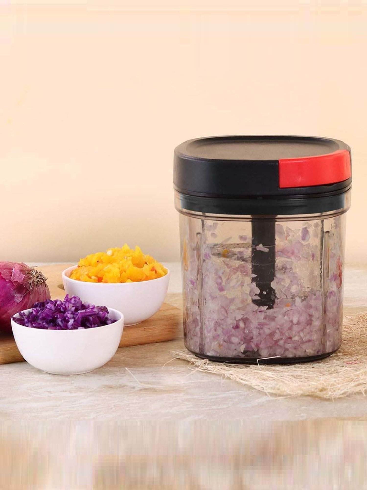 Wonderchef Glory String Vegetable Chopper with 6 Sharp Blades & Air Tight Lid (900ML, Black)