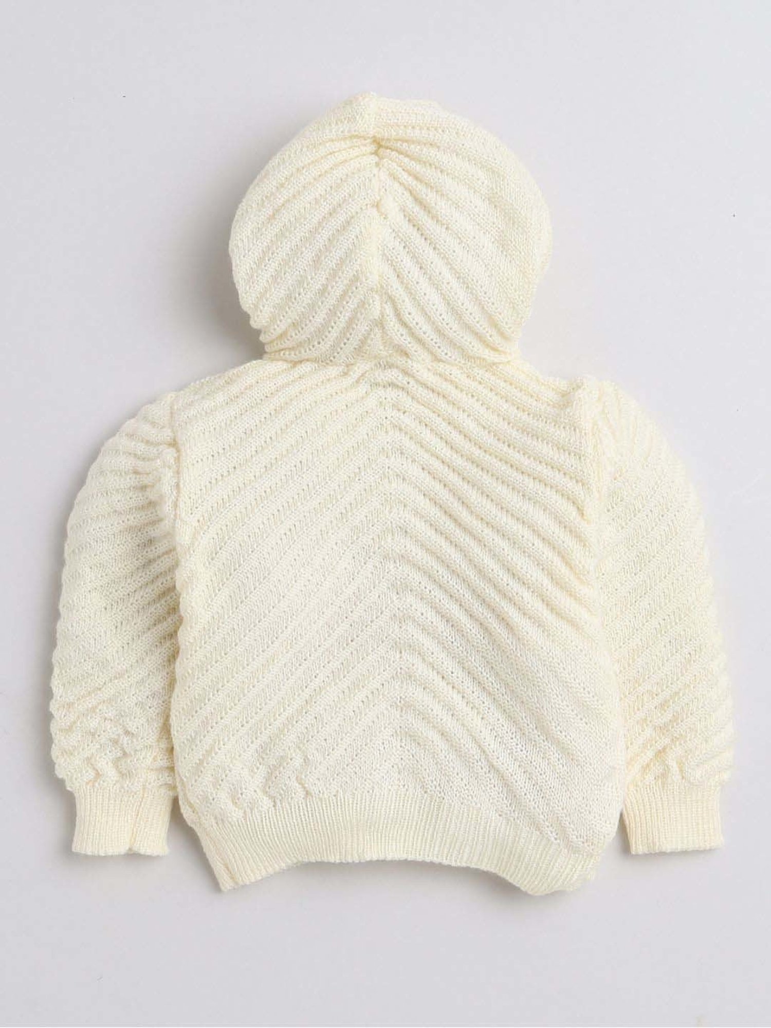 Little Angels Kids Cream Textured Pattern Full Sleeves Sweater Set