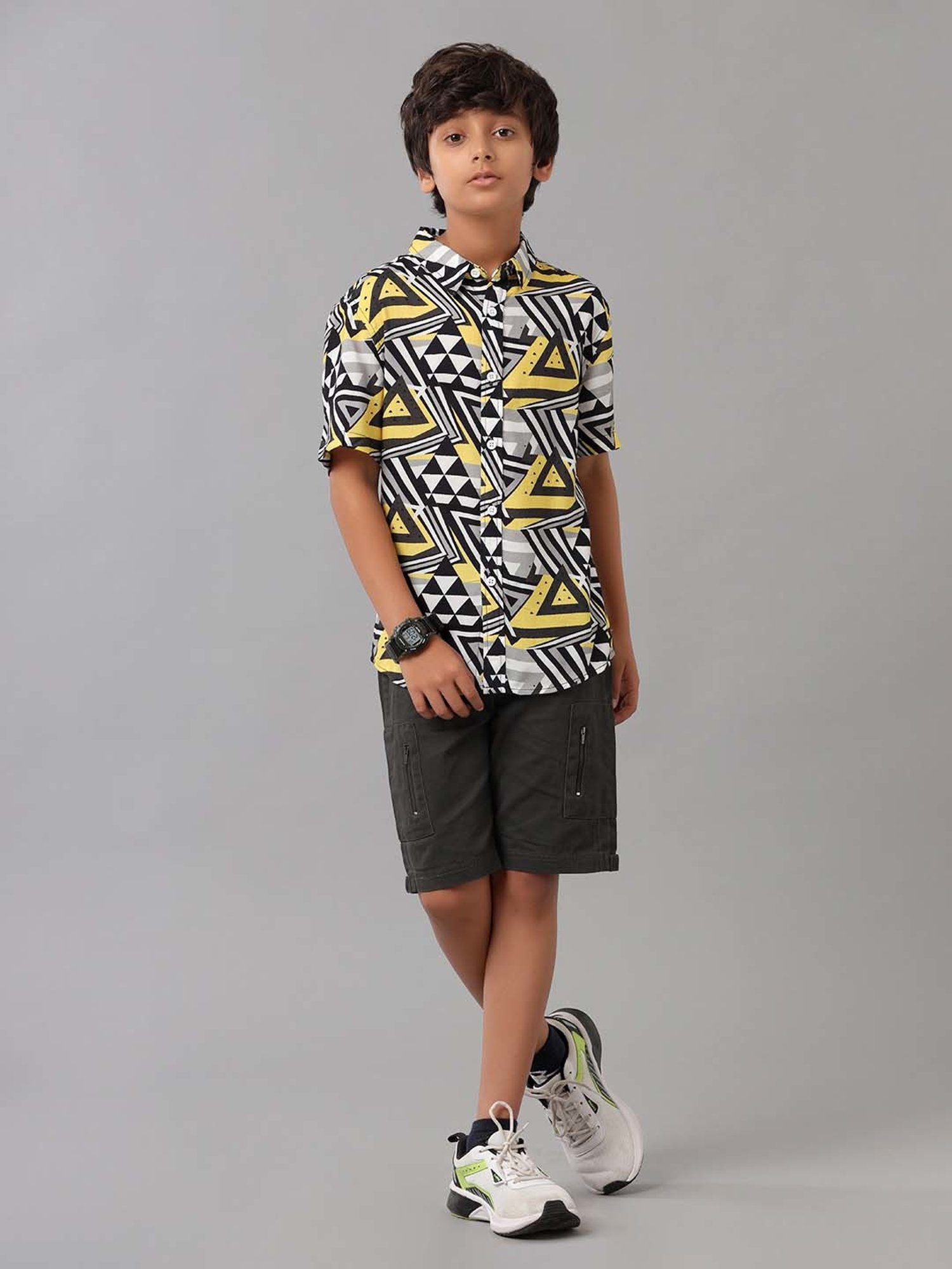 Under Fourteen Only Kids Yellow & Grey Printed Shirt