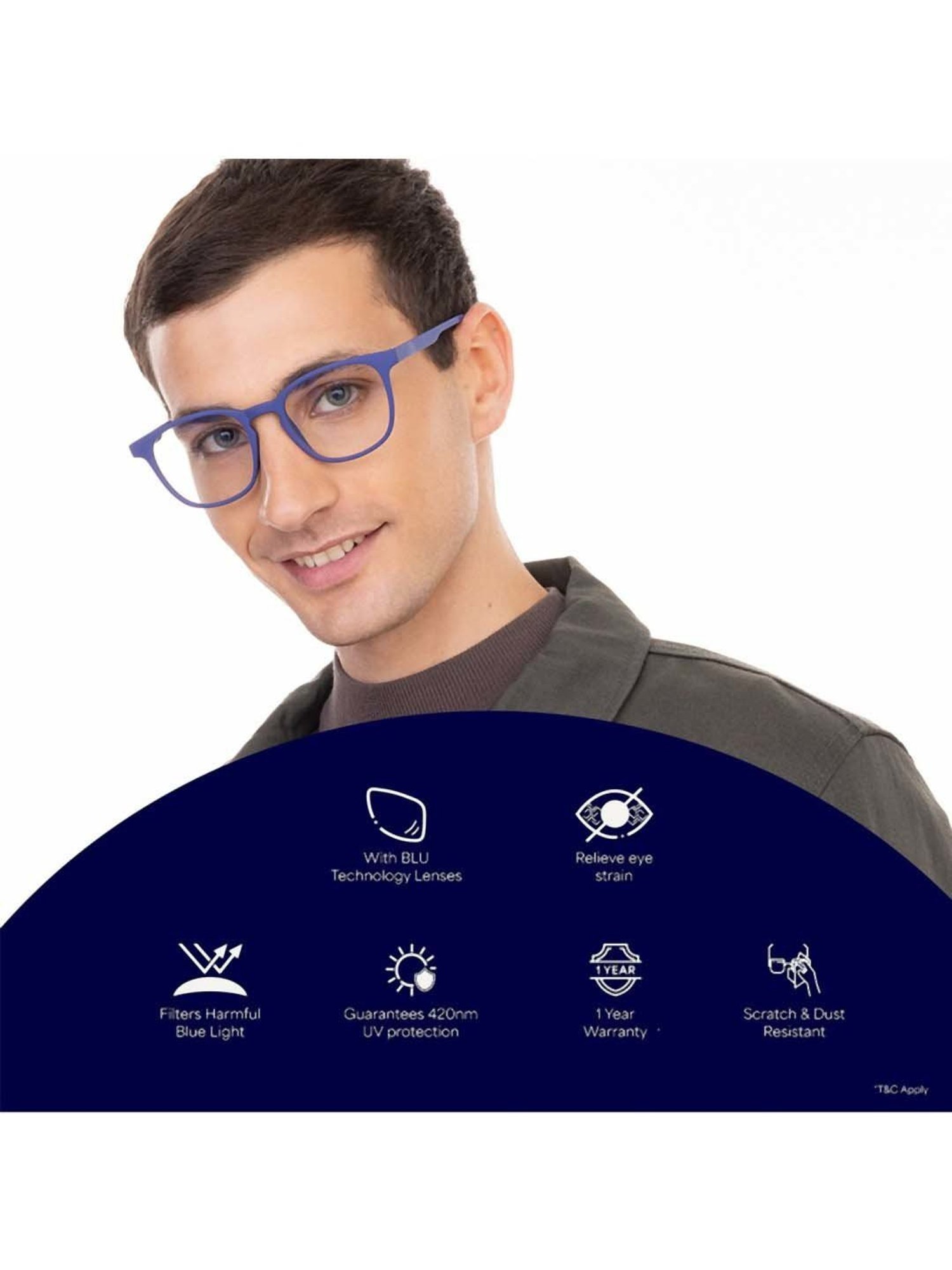 Lenskart Blu Hustlr | Peyush Bansal | Blue Cut Zero Power Computer Glasses (Midnight Blue)
