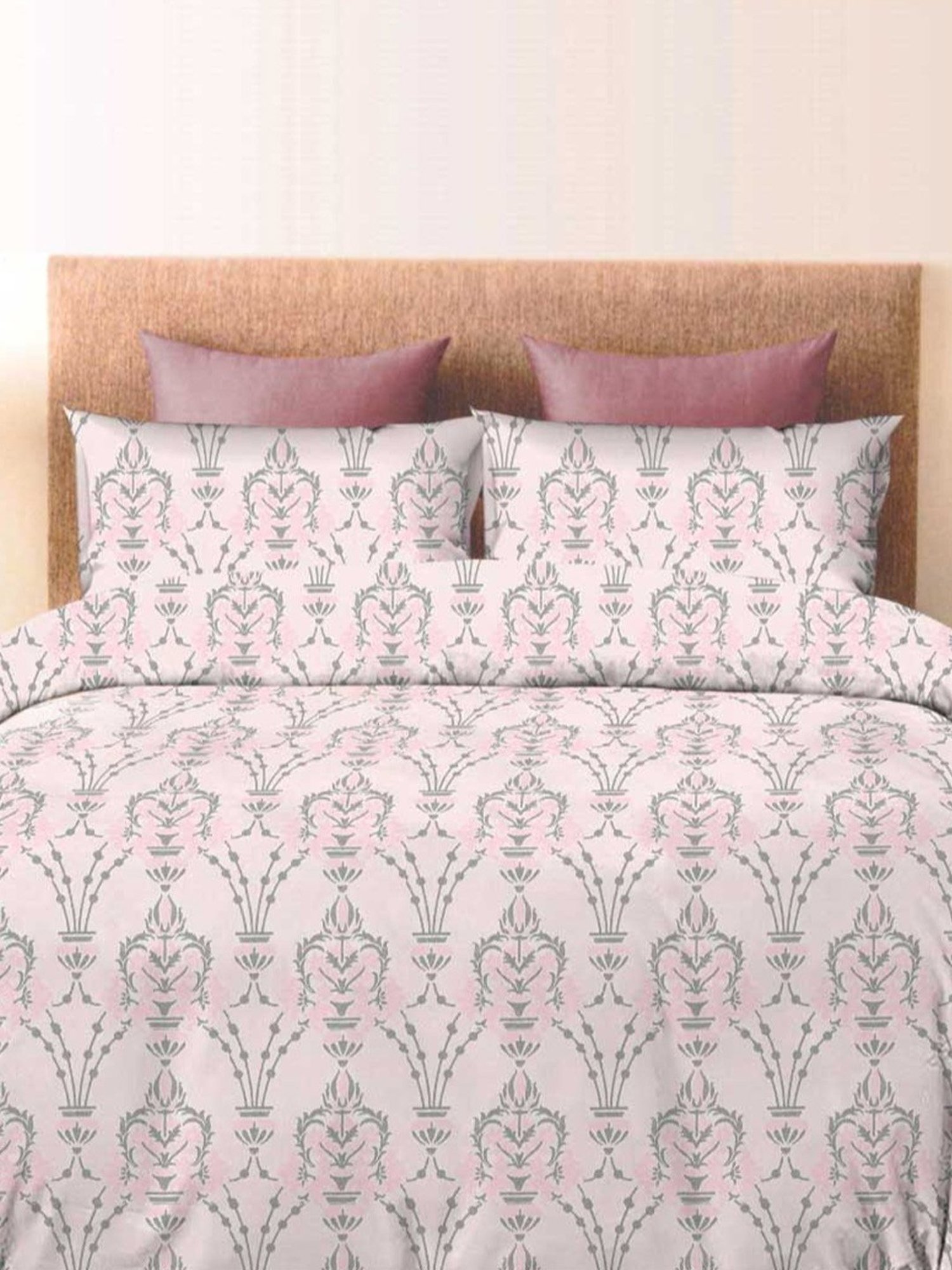 Ariana Capri Abstract Grey 400 TC Cotton Super king Bedsheet with 2 Pillow Covers