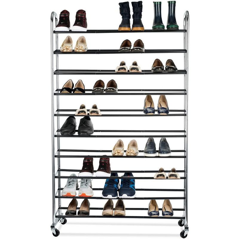 Homeitusa 10-Shelf Shoe Rack Fits 50 Pair - Chrome/Black