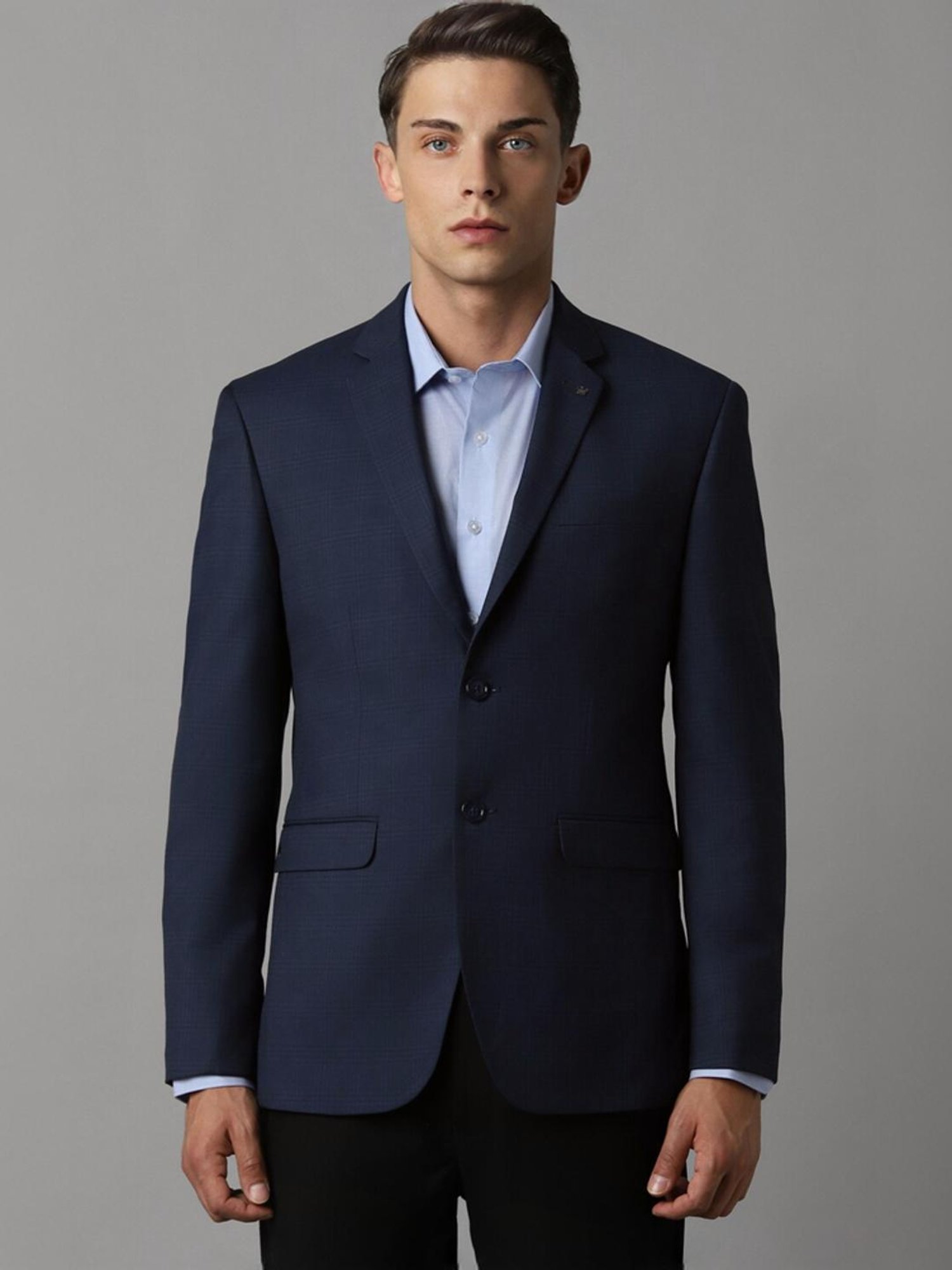 Louis Philippe Navy Slim Fit Checks Blazer