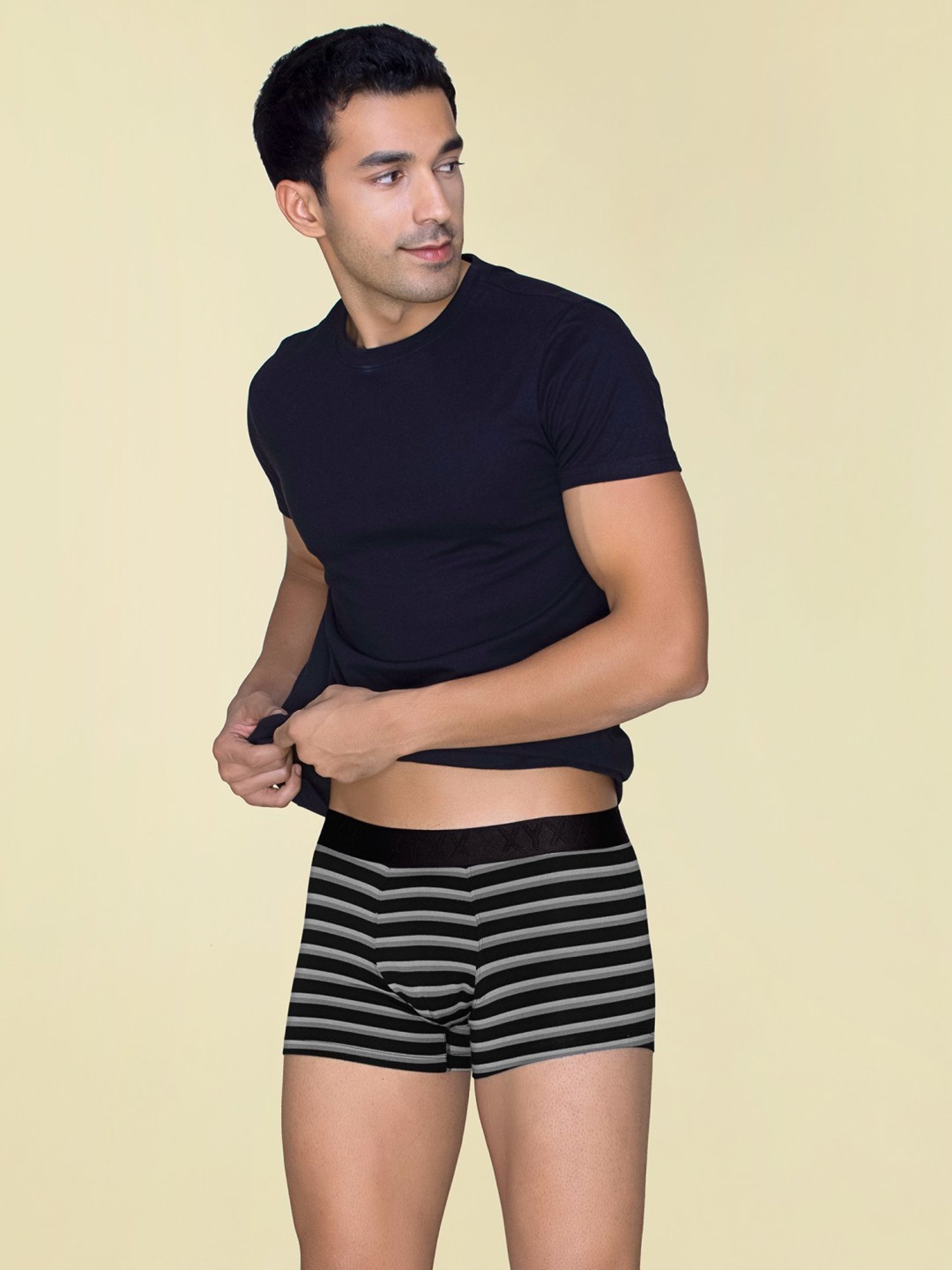 XYXX Black Noir Slim Fit Striped Trunks