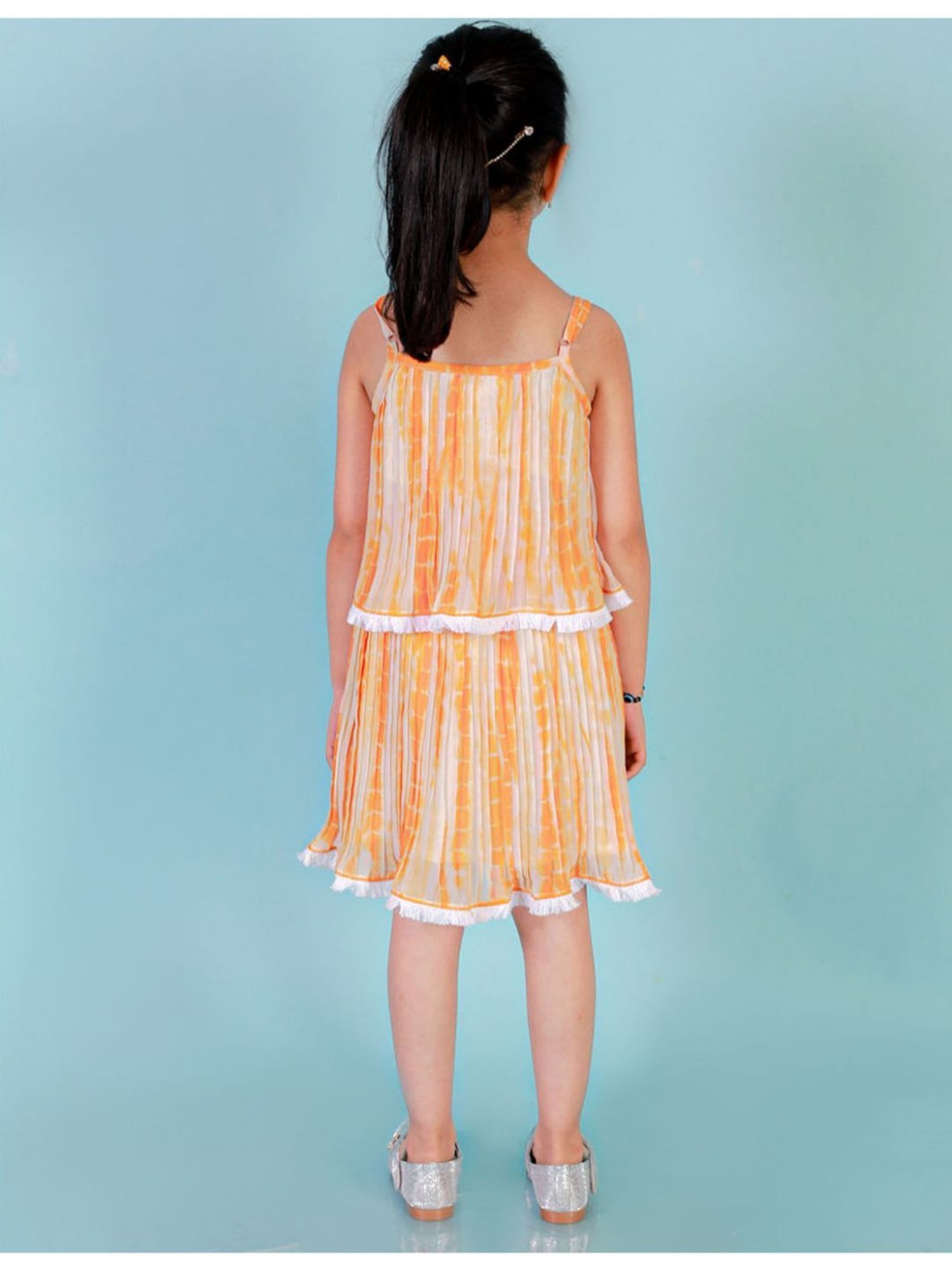 Lil Drama Kids Orange & White Printed Dress