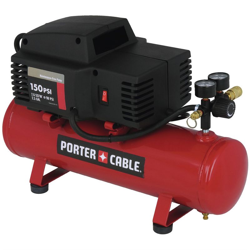Porter-Cable C2025R 0.8 HP 2.5 Gallon Oil-Free Horizontal Hot Dog Air Compressor