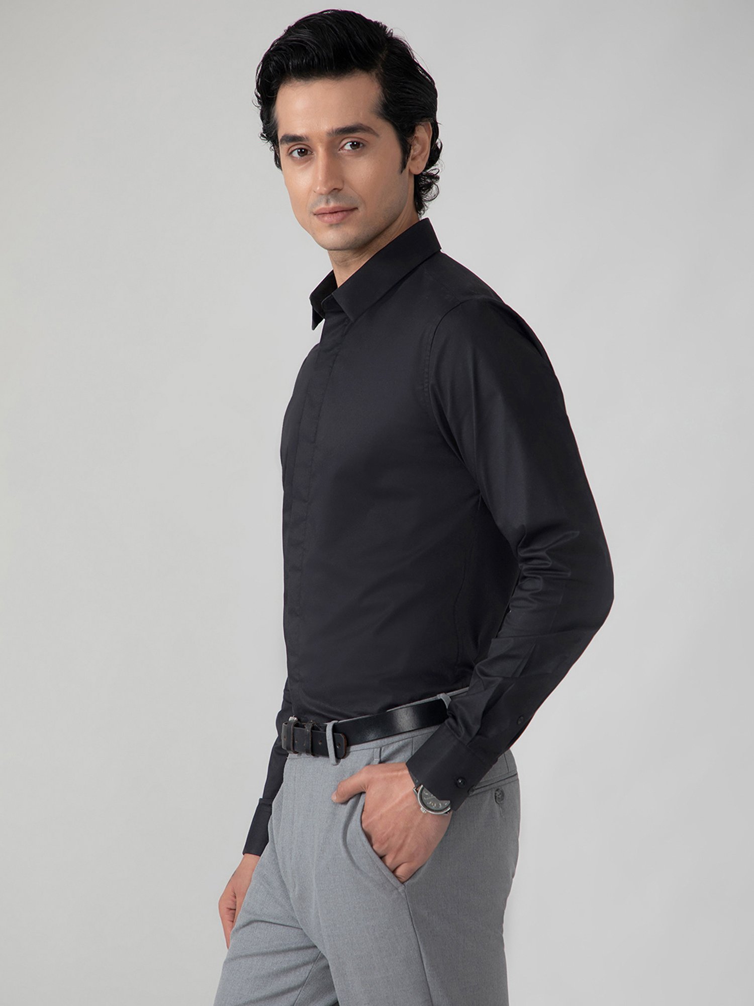 SUBTRACT Black Slim Fit Shirt