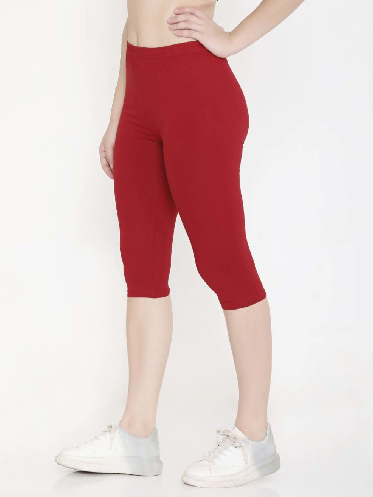 FEELINGS Maroon Cotton Plain Capris
