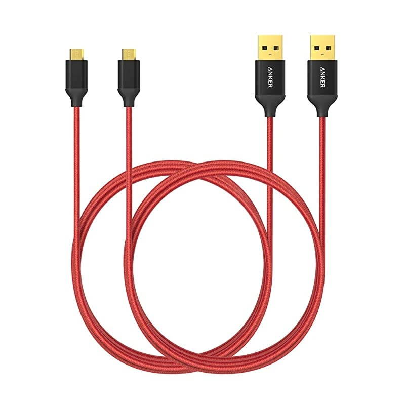 2Pack  6ft 18m Nylon Braided TangleFree Micro USB Cable with GoldPlated Connectors for Android Samsung HTC Nokia Sony and More Red