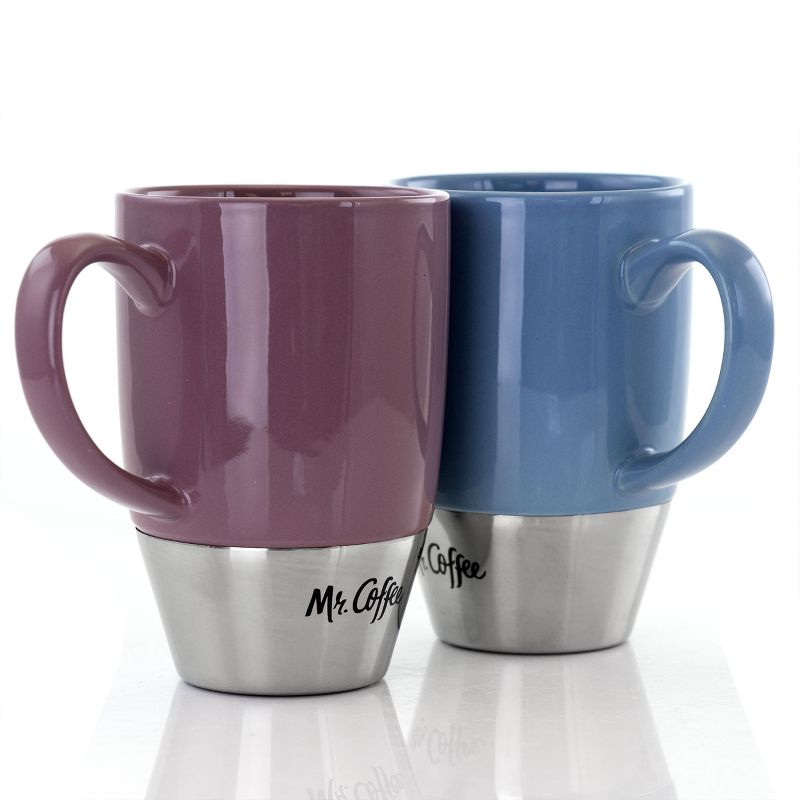 Mr. Coffee Couplet Pastel 3 Piece 15 Ounce Stoneware and Stainless Steel Travel Cups