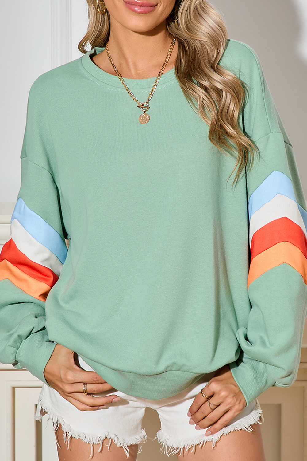 Khaki Plain Drop Shoulder Ribbed Trim Oversized Sweatshirt