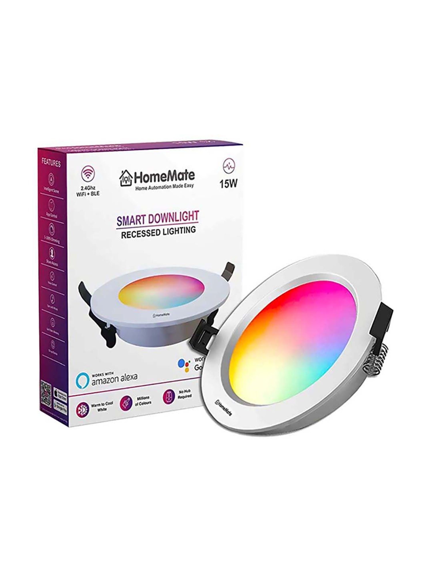 HomeMate 15W Smart Downlight Works with Google Assistant and Alexa (Multicolor)