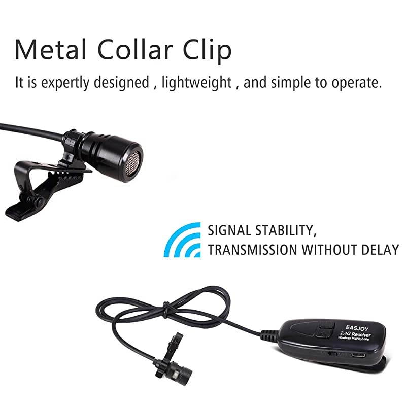 Lavalier Microphone for Voice Amplifier,2.4G Lapel Mic Recording Microphones for iPhone Computer,Smart Phone DSLR,PA System,Speakers,for Teachers,Public Speaking,Karaoke(No Support MacBook)