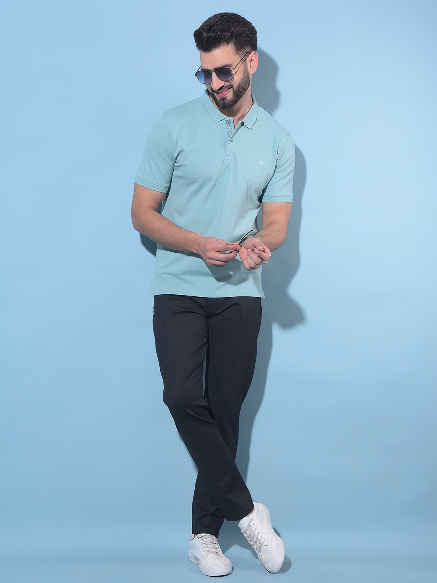 Crimsoune Club Blue Cotton Slim Fit Polo T-Shirt