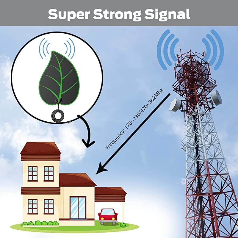 Antenna for Digital Indoor-HD High Definition Television &ndash; Smart Signal Strength Amplifier Premium Power Booster Long Range Antennas, Clear Channel Reception Miles Away - Adapter with 9.8f Cable