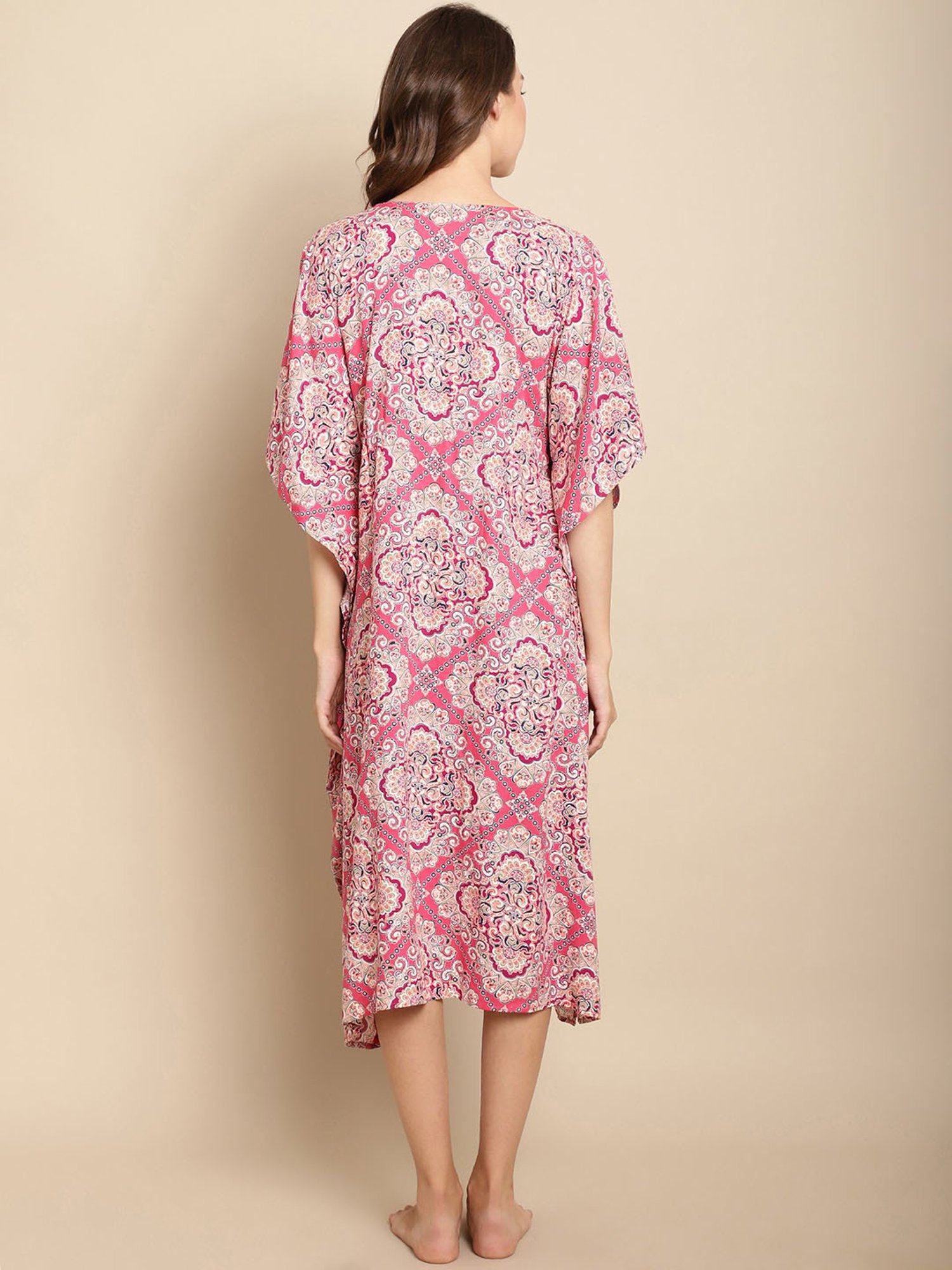 Secret Wish Pink Printed Maternity Kaftan Night Dress