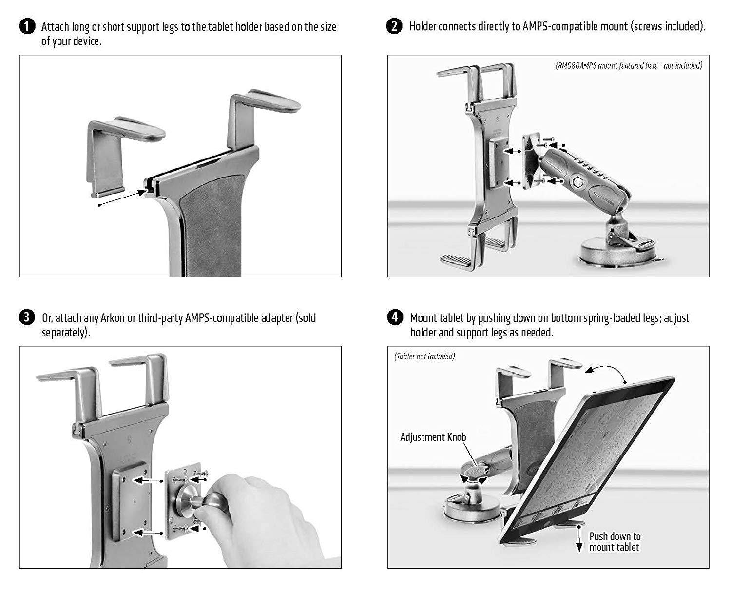 ARKON Universal Tablet Holder with Amps Pattern for iPad Pro iPad Air 2 iPad 4 3 2 Galaxy Note Retail Black (TAB001-AMPS)
