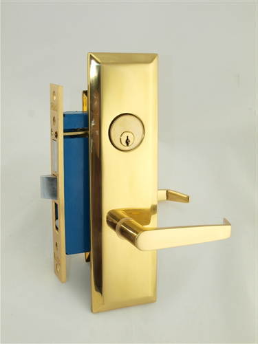 Maxtech (Marks Metro 116A/3 Like) Polished Brass Finish, Right Hand, Heavy Duty Mortise Entry Screwless Lever Lockset Thru Bolted, 2-1/2" Lock Set