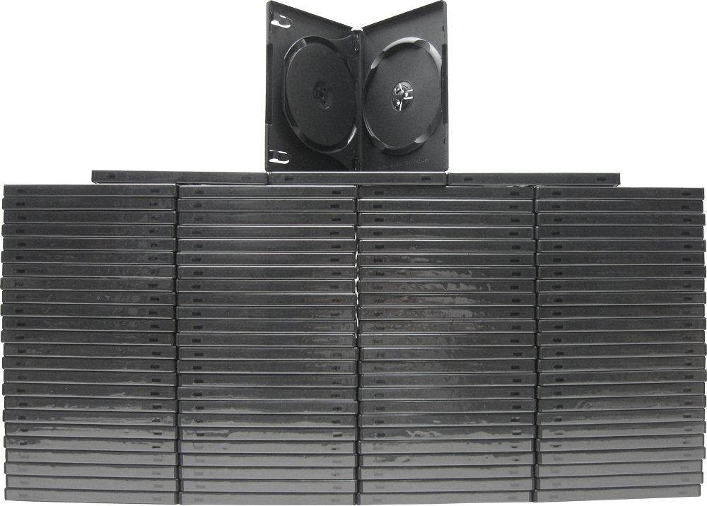 SquareDealOnline - DV2R14BKWT - Standard 14mm DVD Cases - 2 Disc Capacity - Black - (100 Pack)