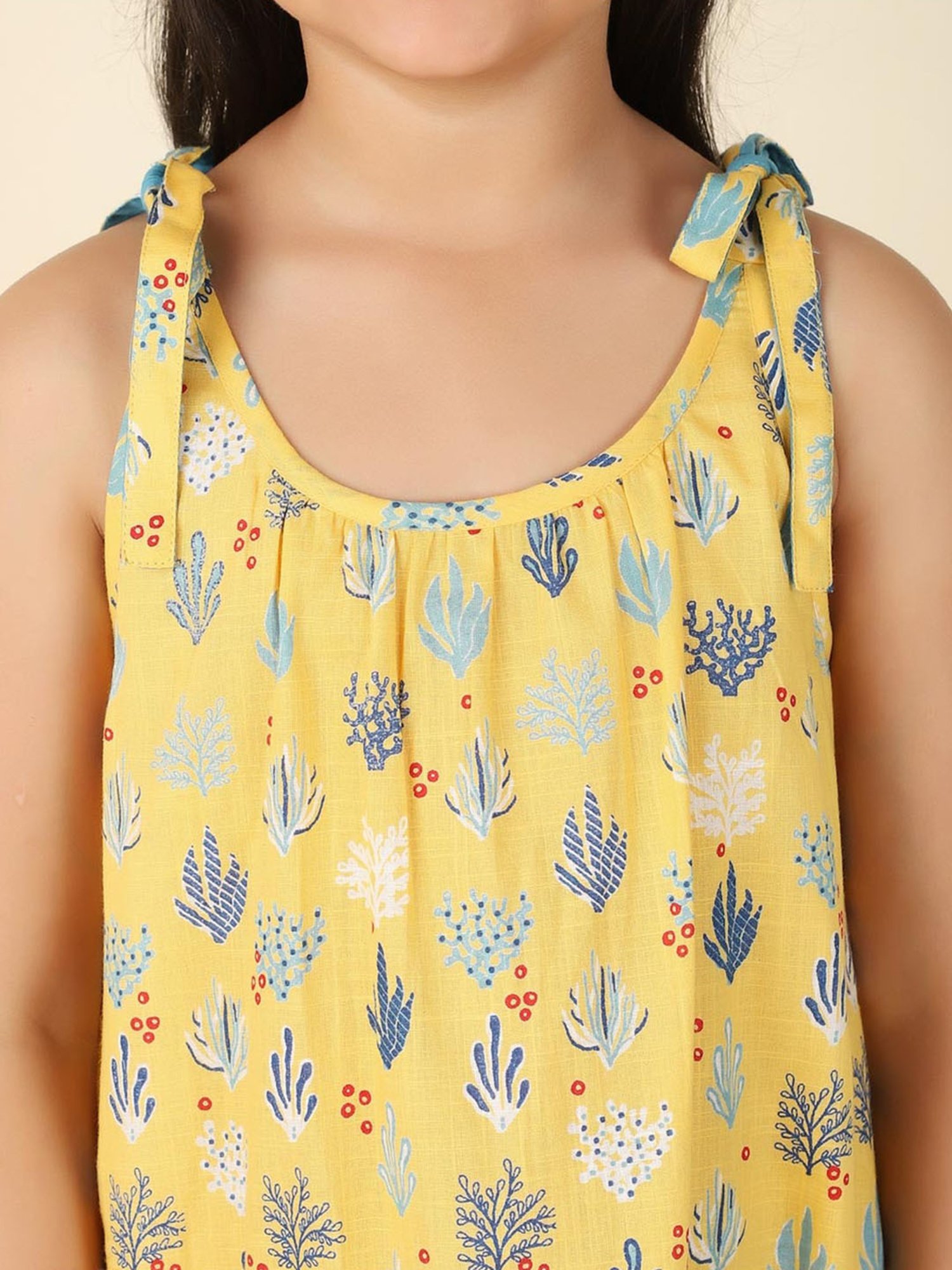 Fabindia Kids Yellow Cotton Printed Dress