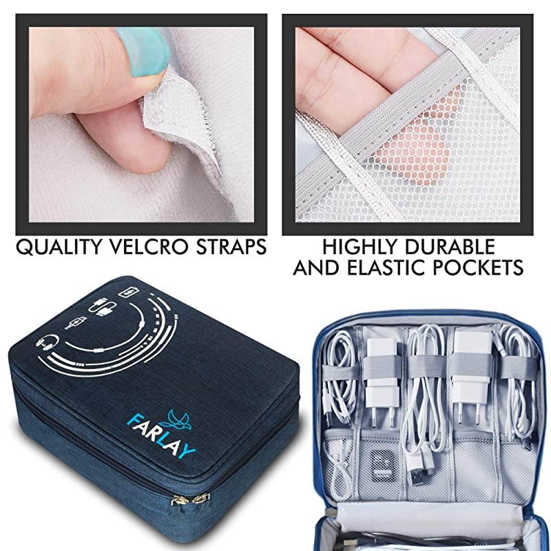 Management Electronic Organizer Travel Case Waterproof Carrying Bag Cable Universal Storage for Chargers Cases Gadget Accessories Portable Bags Organization Best Wire Cord Phone Blue