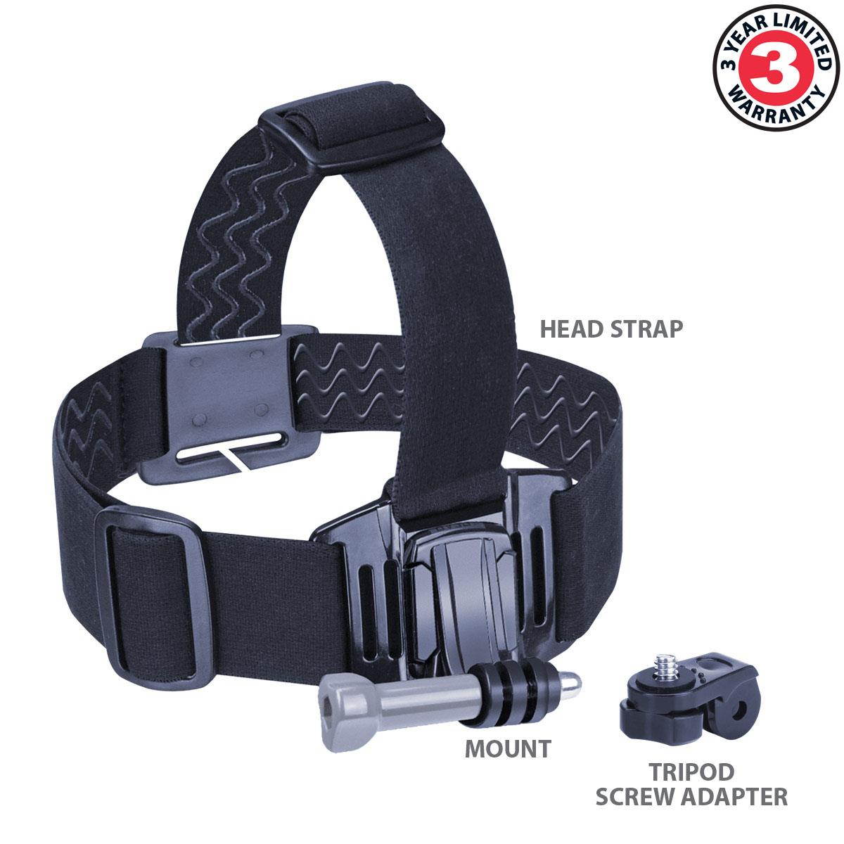 USA Gear Head Point-of-View Action Camera Mount with Elastic Stretch-Fit Band and Included J Hook and Tripod Screw Adapter &ndash; Works While Roller Skating , Riding , Playing Sports , at Concerts and More
