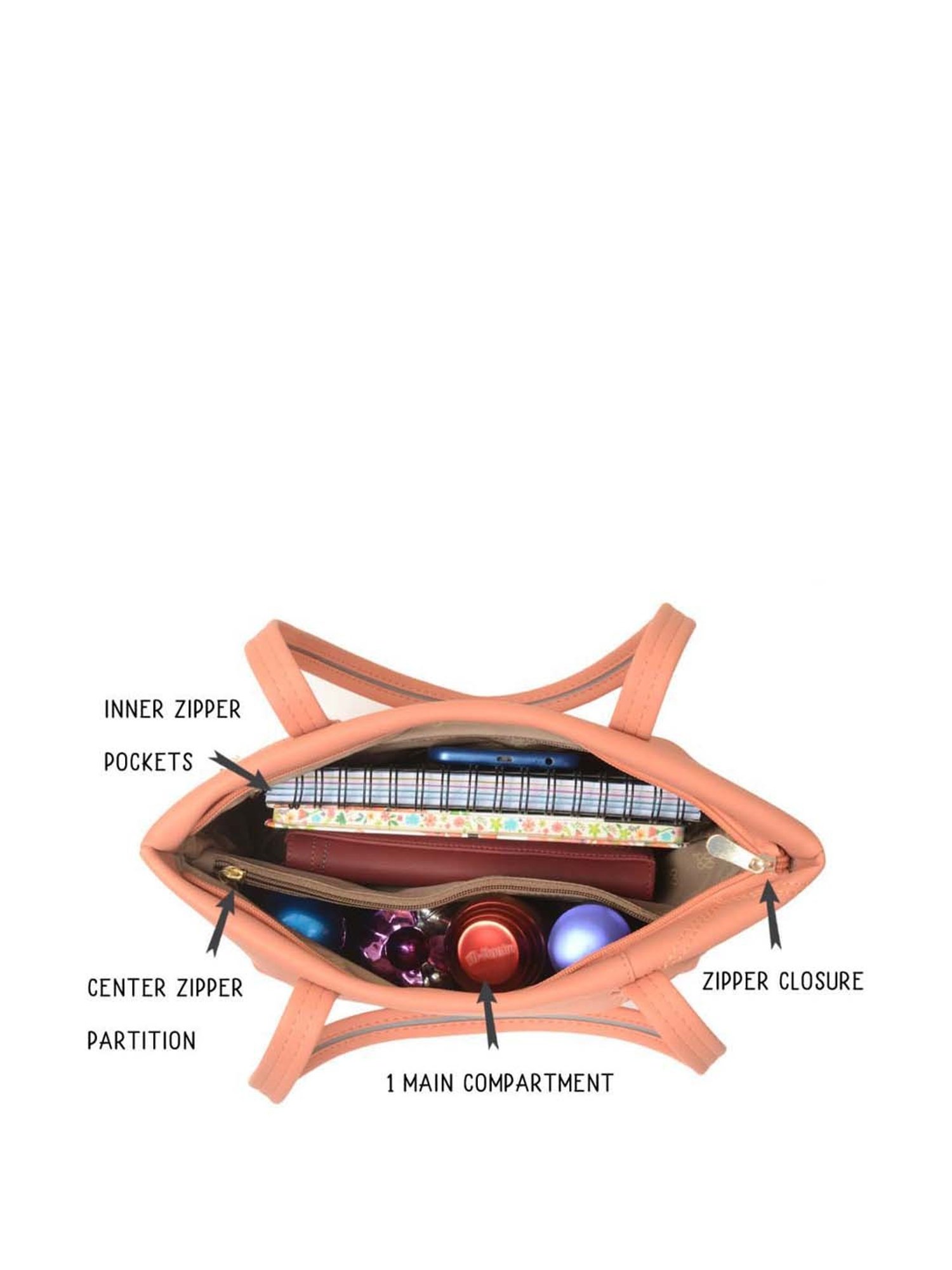 Baggit Peach Textured Medium Tote Handbag