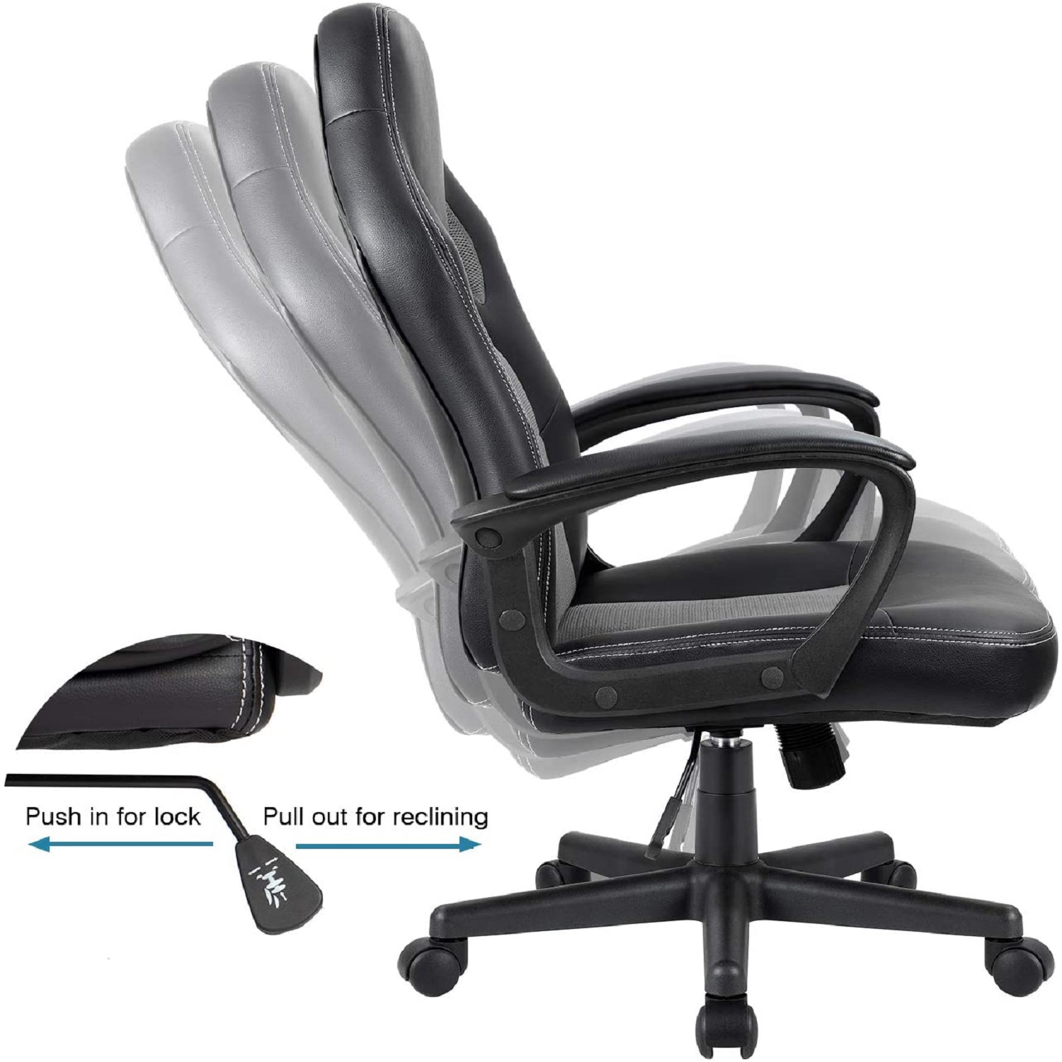 Furmax Office Desk Leather Gaming, High Back Ergonomic Adjustable Racing Task Swivel Executive Computer Chair Headrest and Lumbar Support (Black)
