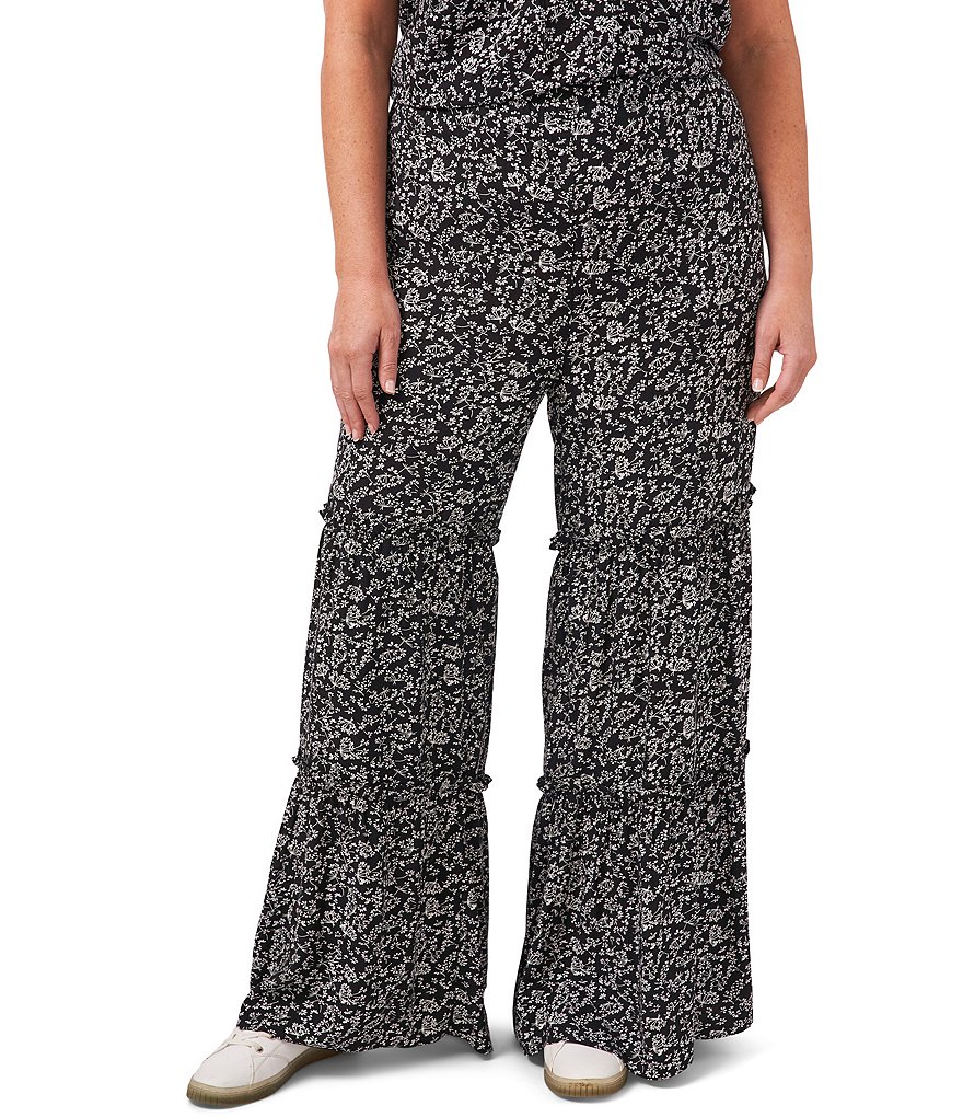 CeCe Plus Size Ditsy Tiered Pull-On Pants