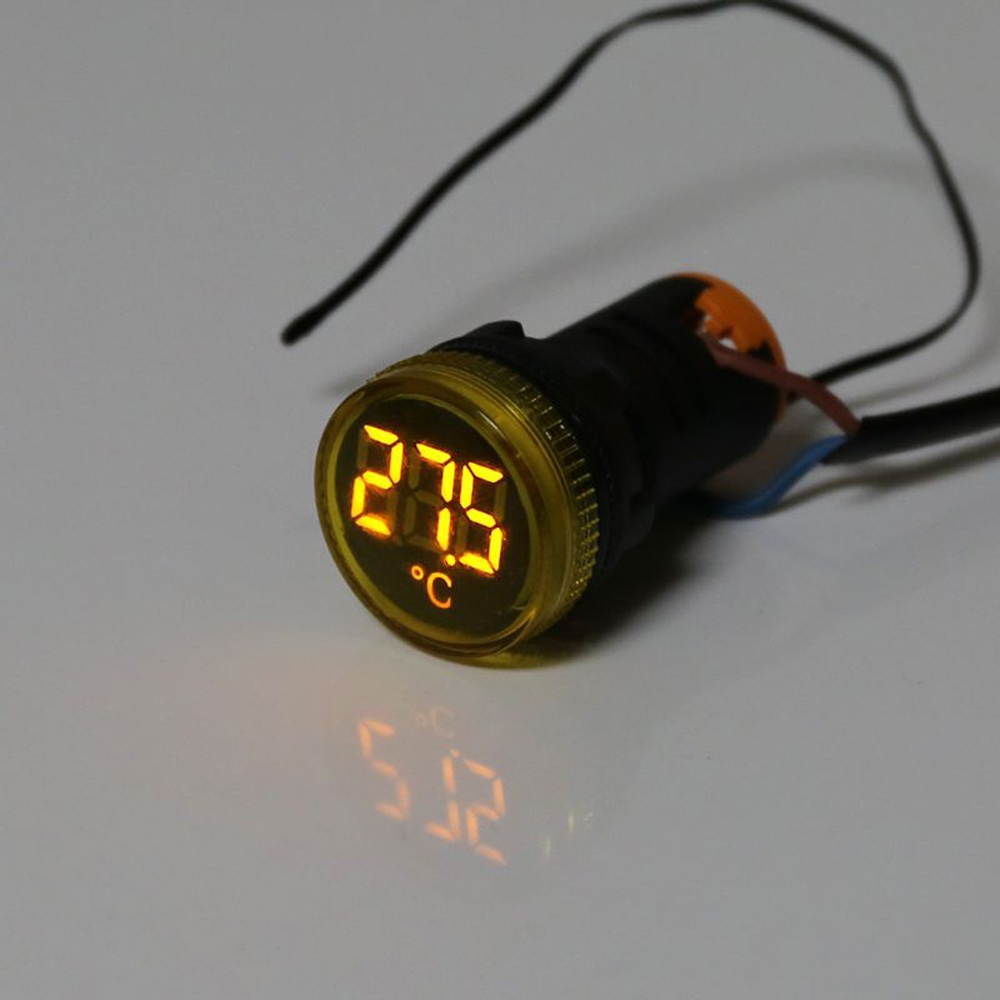 10pcs 22mm AC 50-380V Thermometer Indicator Yellow Light LED Digital Display Temperature Measuring Induction Ranging -20-199